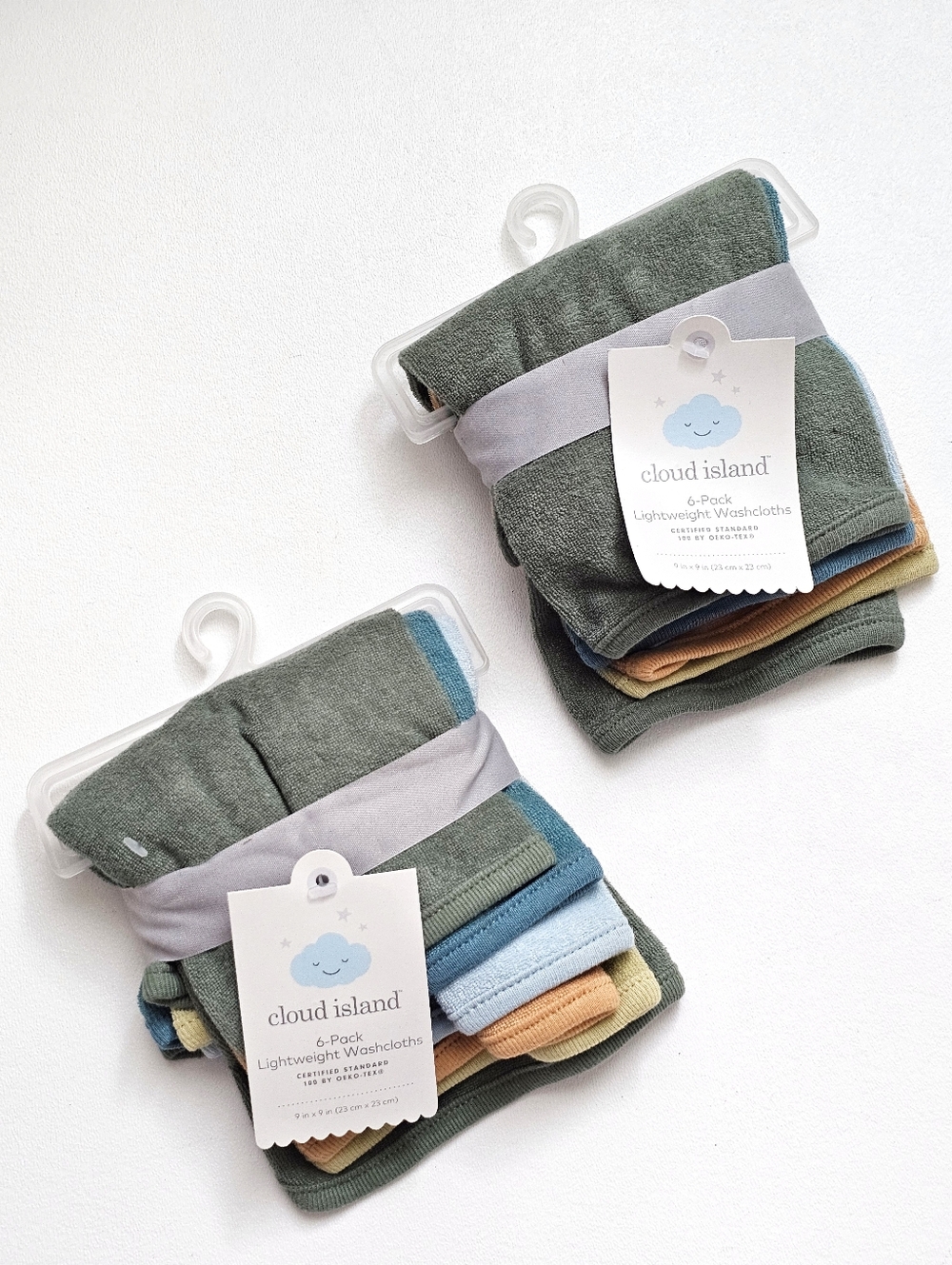 🌿 Cloud Island Baby Washcloths 6 Pack Set Cotton OEKO TEX Infant Soft Green